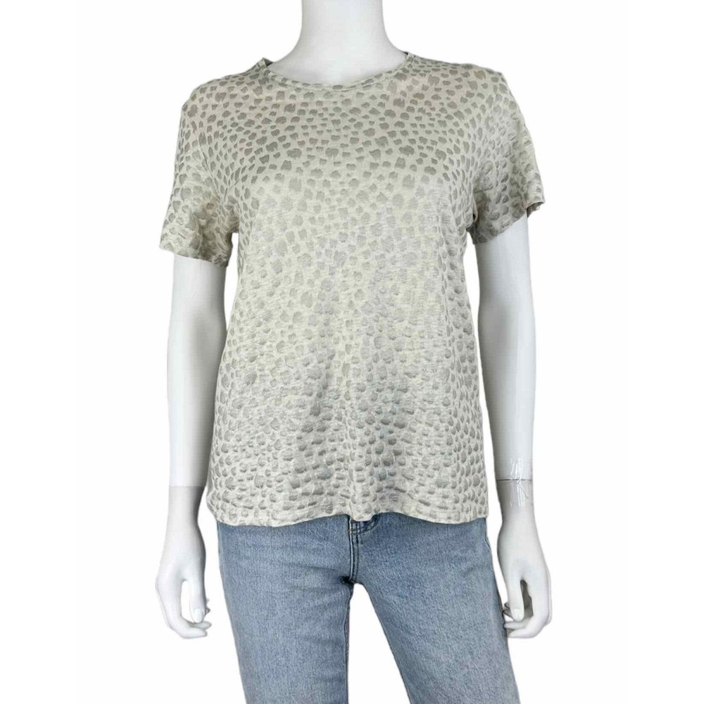 Majestic Filatures‎ Deluxe Tee Shirt Womens 3 Grey Silver Metallic Leopard Linen